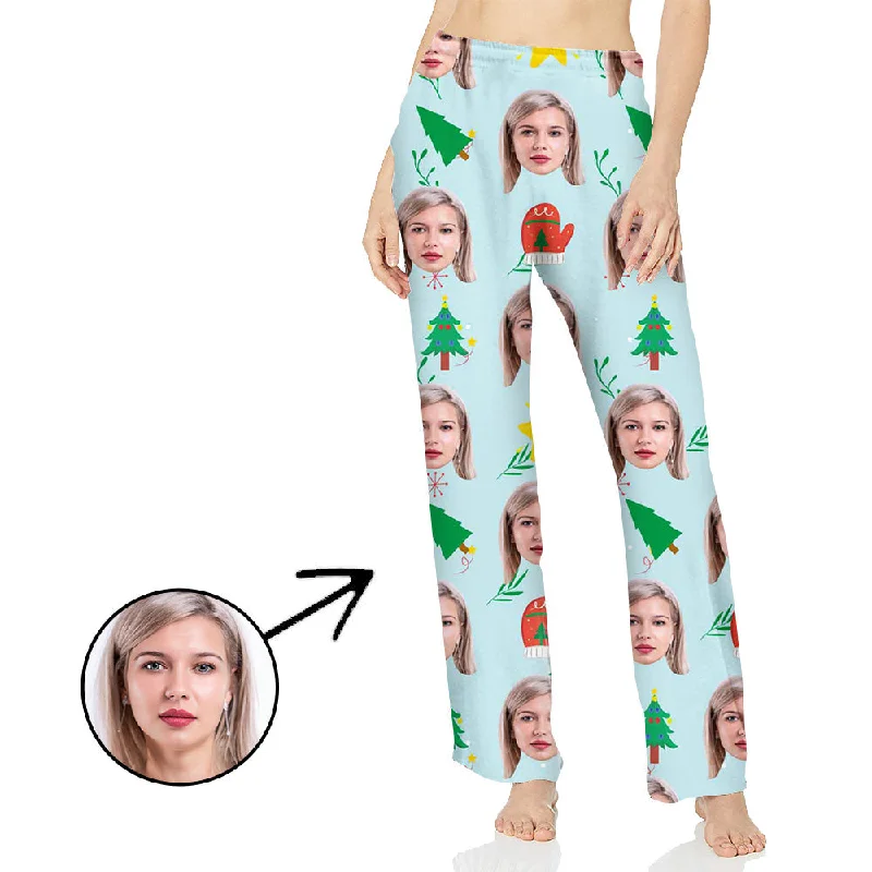 Custom Photo Pajamas Pants For Women Christmas Tree And Gloves Comfortable Jogging Pants