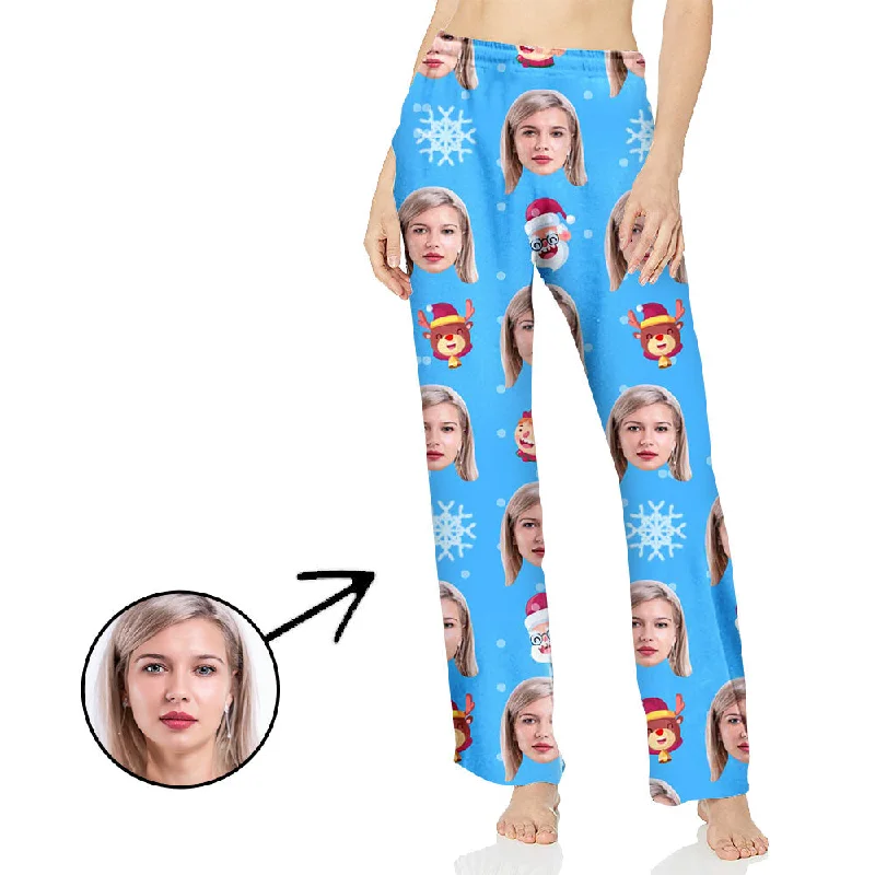 Custom Photo Pajamas Pants For Women Lovely Santa And Animals Chic Wool Trousers