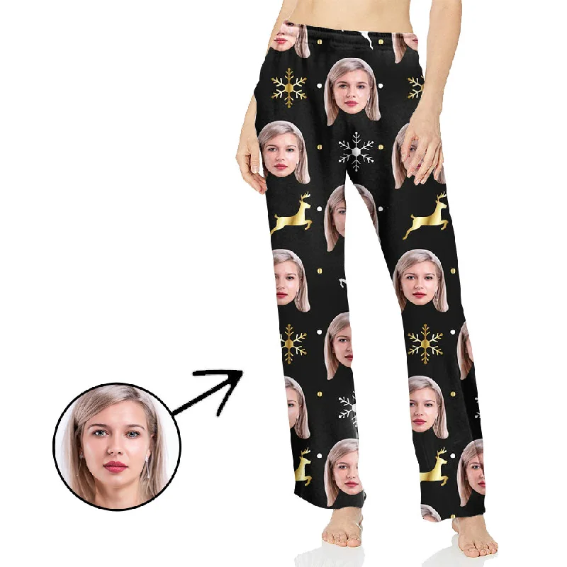 Custom Photo Pajamas Pants For Women Snowflake And Elf Fashionable Work Pants