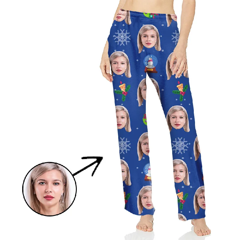 Custom Photo Pajamas Pants For Women Snowman And Snowflake Fashionable Tapered Leg Pants