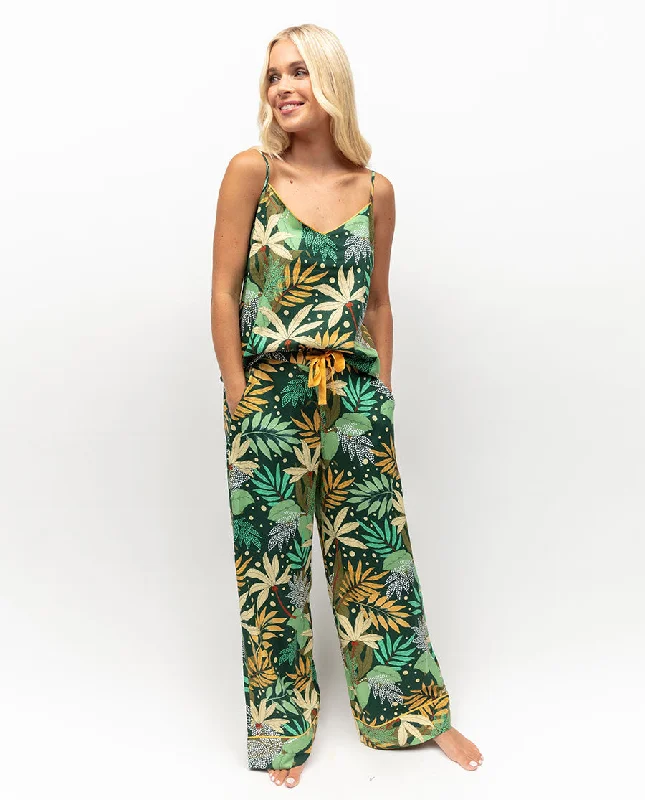 Gabrielle Leaf Print Cami & Wide Leg Pant Set Slim-Fit Khaki Pants