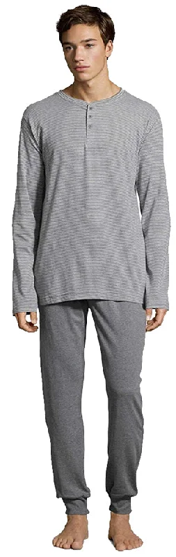 Hanes Men's 1901 Heritage Striped Henley Crewneck & Jogger Pant Lounge Set Comfortable Denim Leggings