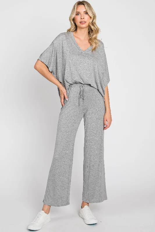 Heather Grey Cropped Pant Maternity Set Classic Stretch Pants