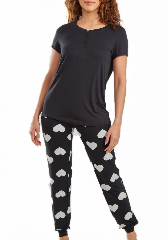 Kindred Heart 2pc Ultra Soft Tee and Jogging Pant Pj Set in Comfy Cozy Style Modern Stretch Trousers