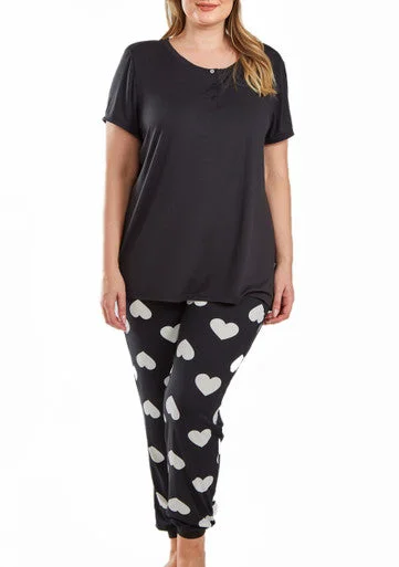 Kindred Heart Plus Size 2pc Ultra Soft Tee and Jogging Pant Pj Set in Comfy Cozy Style Casual Drawstring Pants