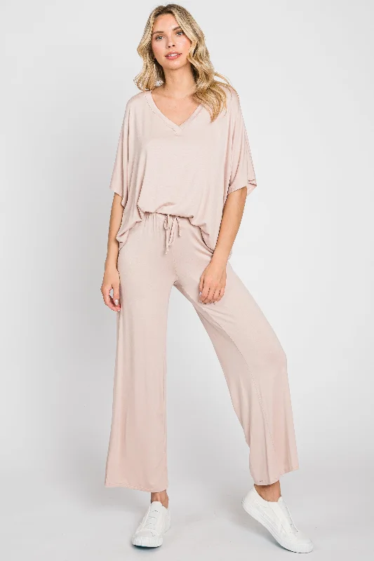 Light Pink Cropped Pant Set Chic Faux Leather Pants