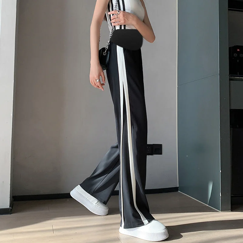 NiDELL Pregnant Women's Pants . Spring and Autumn Outer Wear Thin Loose Wide-Leg Pants Fashionable Mom's Pants Casual Sports Straight Mop Pants Chic Capri Pants