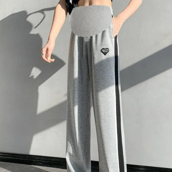 NiDELL Pregnant Women's Sports Pants . Spring Fashionable Outer Wear Ankle-Tied Wide-Leg Pants Two Wear Loose All-Matching Casual Straight Pants Comfortable Denim Leggings