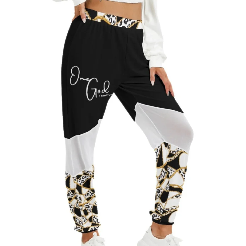 ONE GOD Black and White Leopard Chain Print Mesh Pants Trendy Wide-Legged Trousers