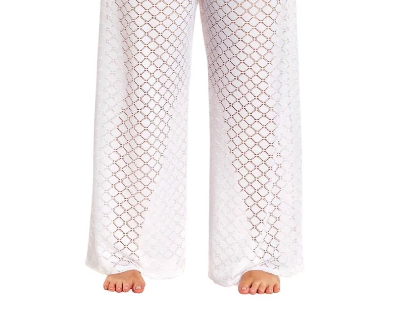 Plus Size Lattice Beach Cover Up Pants In White Relaxed High-Waist Trousers