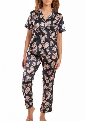 Rene Floral Satin PJ Pant Set with Cuff Detail High-Waist Jogger Pants