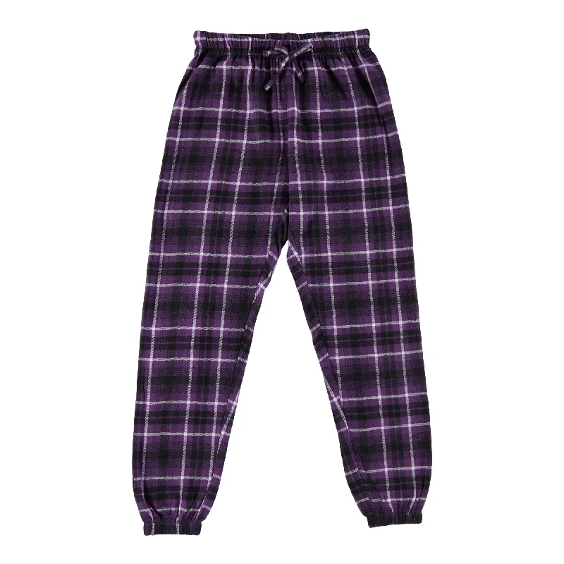 Women's Cotton Flannel Pants with Plaid Print Sleek Black Pants