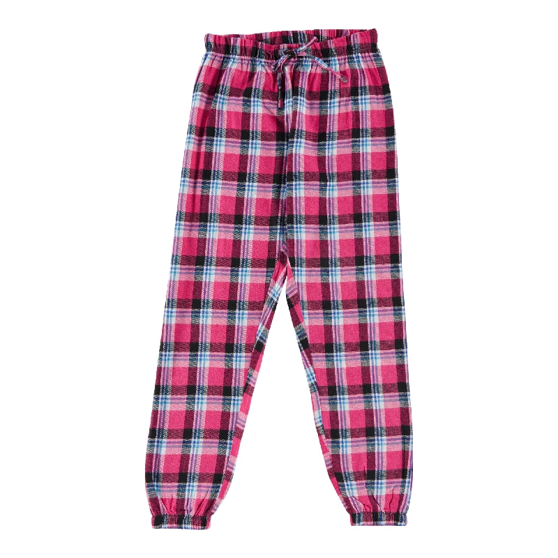 Women's Cotton Flannel Pants with Plaid Print Elegant Trouser Pants