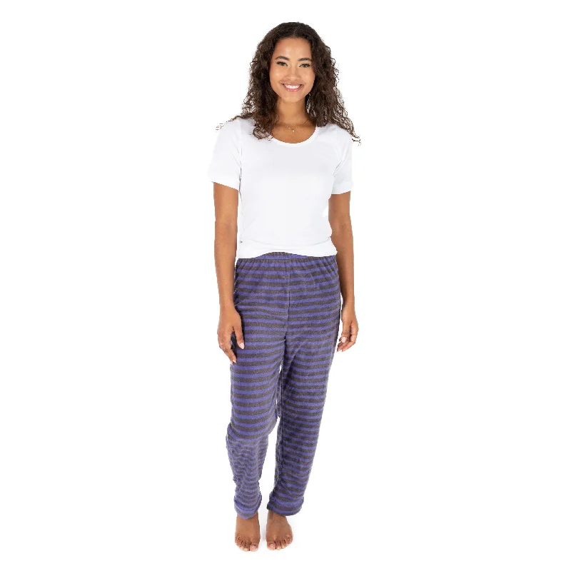 Womens Fleece Pajama Pants Striped Comfy Cargo Trousers