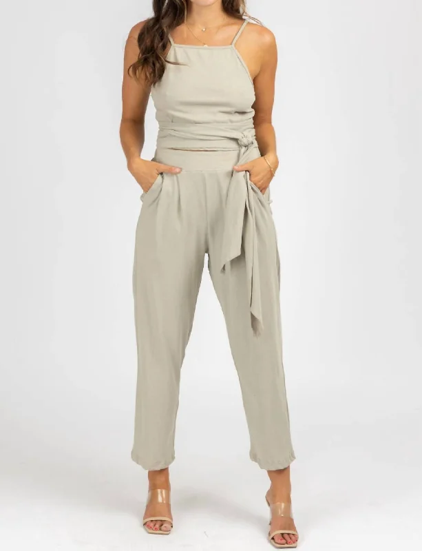 Wrap Top + Pleated Pant Set In Mushroom Stretch Fit Pants