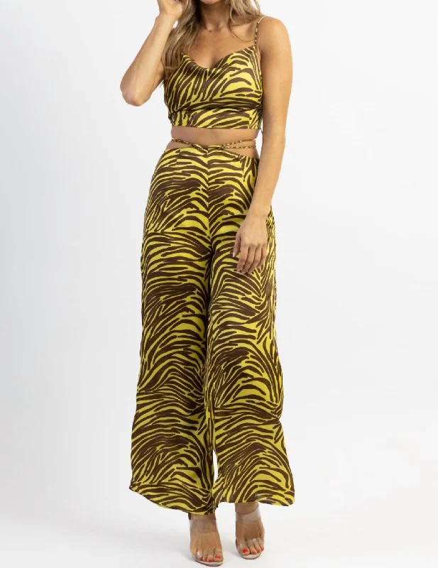 Zebra Wide Leg Pant Set In Lime + Brown Stylish Harem Pants